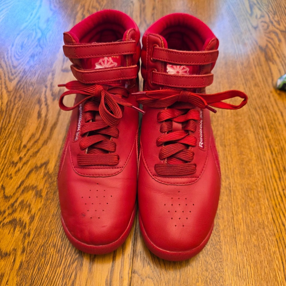 Reebok Freestyle Hi Womens 10 Red Leather High Top Sneakers 2240 Classic Retro - Picture 10 of 14